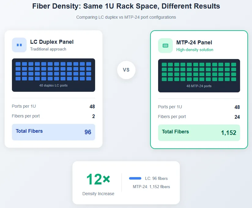 Same 1U rack space delivers dramatically different fiber capacity Same 1U rack space delivers dramatically different fiber capacity